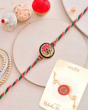 voylla Floral Motif Enamelled Beaded Thread Rakhi-picture-11