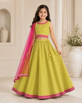 bitiya by bhama Girls Embroidered Lehenga Choli with Dupatta-picture-13