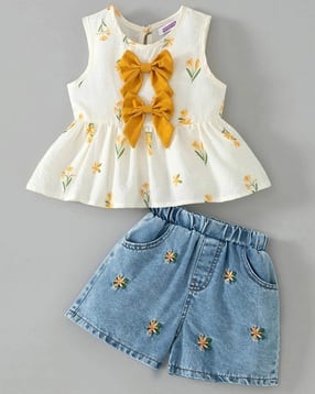 Girls Floral Print Shorts with Top Set-image-44