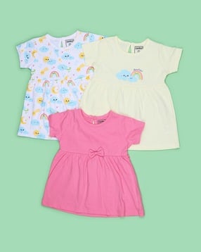 v-mart Girls Pack of 3 Printed Round-Neck A-Line Dress-picture-22