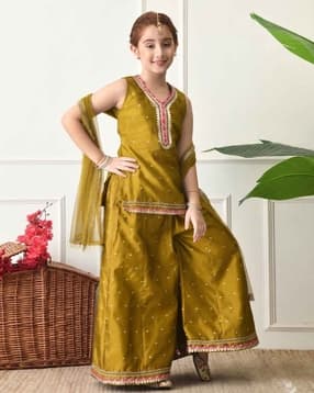 pixie n prince Girls Embroidered 3-Piece Straight Kurta Set-picture-26