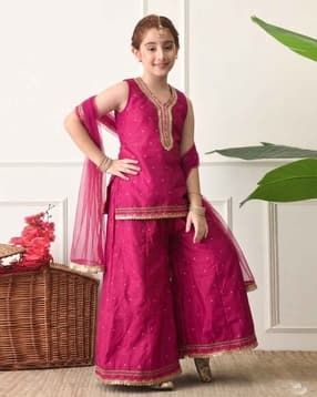 pixie n prince Girls Embroidered 3-Piece Straight Kurta Set-picture-48