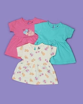 v-mart Girls Pack of 3 Printed Round-Neck A-Line Dresses-picture-23