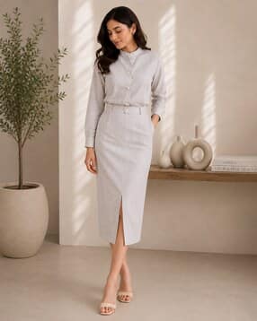 buda jeans co Women Mandarin-Collar Shirts & Skirts Set-picture-35