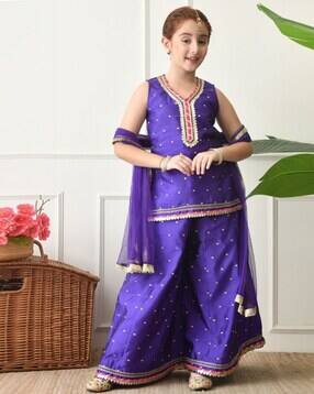 pixie n prince Girls Embroidered 3-Piece Straight Kurta Set-picture-9