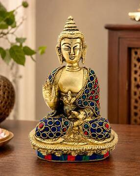decorglobe Antique Brass Finish Stone Buddha Idol -picture-31