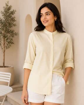 fyre rose Women Striped Mandarin-Collar Shirt-picture-43