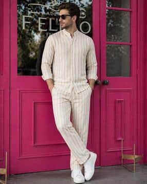 alpha tribe Men Striped Shirt & Pants Co-Ord Set-picture-43