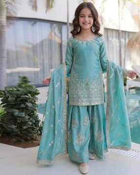 pixie n prince Girls Embroidered 3-Piece Straight Kurta Set-picture-10
