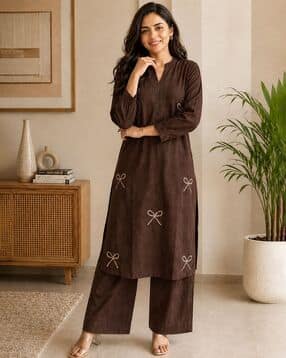 Women Embroidered Straight Kurta & Palazzos Set-image-25