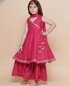 pixie n prince Girls Zari Weaving 3-Piece Kurta Suit Set-picture-0