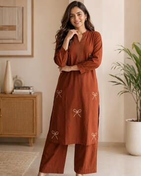 Women Embroidered Straight Kurta & Palazzos Set-image-23
