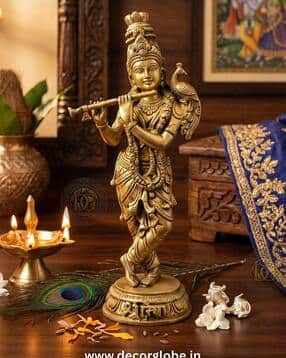 Krishna Ji with Flute Brass Idol -image-18
