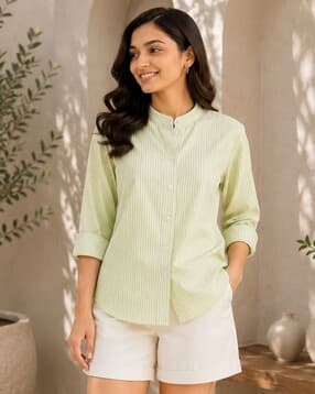 fyre rose Women Striped Mandarin-Collar Shirt-picture-14