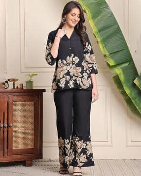 indie picks Women Floral Print Shirt & Straight Pants Set-picture-20