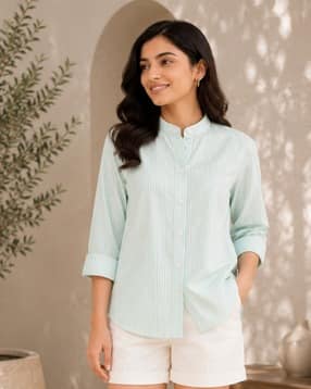 fyre rose Women Striped Mandarin-Collar Shirt-picture-40