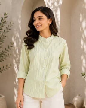 leia Women Striped Regular Fit Mandarin-Collar Shirt-picture-21