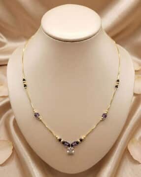 brado jewellery Women Gold Plated Mangalsutra with Purple Crystal Beads & Square CZ Pendant-picture-27