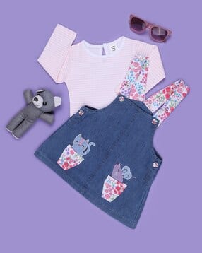 v-mart Girls Striped T-Shirt & Dungaree Set-picture-13