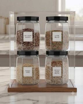skwaion Set of 4 Glass Jar with Airtight Black Lid-picture-18