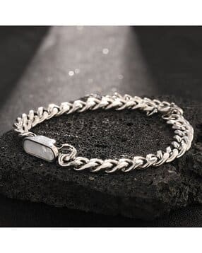 salty alpha Men Silver-Plated Stone-Studded Bracelet -picture-18
