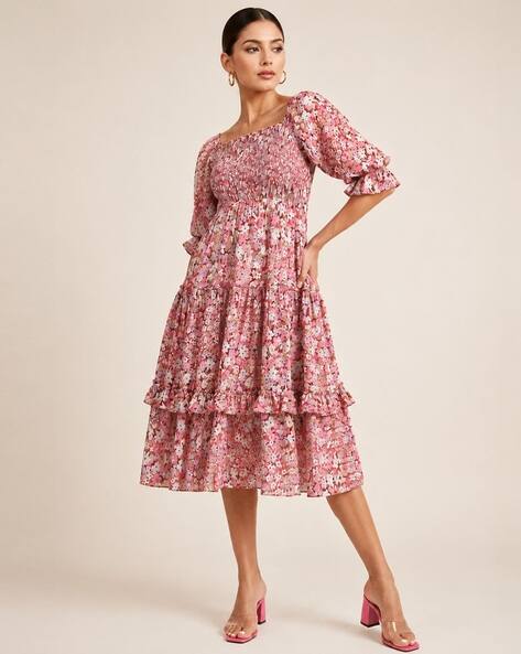 LEIA Women Floral Print Square-Neck Fit & Flare Dress