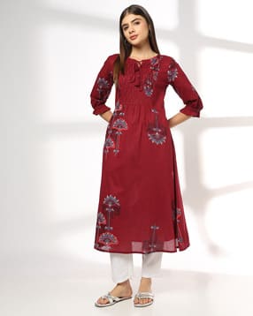 siyahi Women Floral Print Round-Neck A-Line Kurta-picture-24