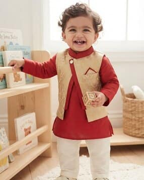 new gen Boys Floral Woven Kurta with Pyjamas & Jacket Set-picture-6