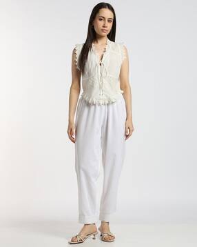 Women Solid Cotton Flex Pants-image-14