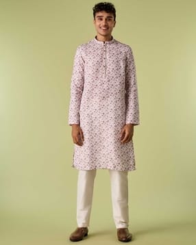 diwas by manyavar Men Floral Print Regular Fit Kurta Pyjama Set-picture-31