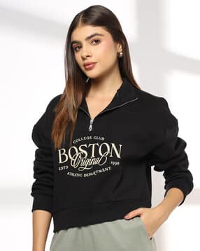 Women Typographic Print Regular Fit Half-Zip Sweatshirt-image-24