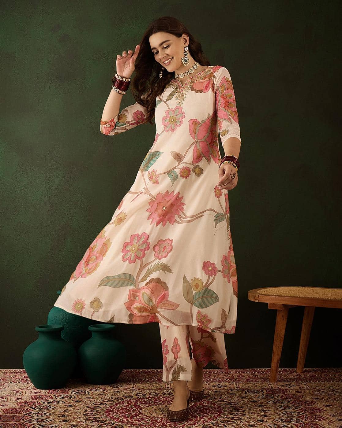 Women Floral Print A-Line Kurta with Palazzos