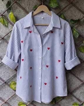 buda jeans co Women Striped Spread-Collar Shirt-picture-18