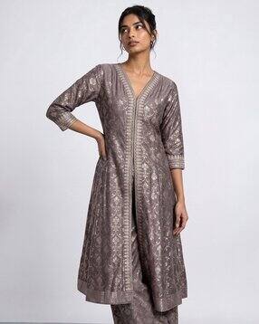melange by lifestyle Women Floral Print V-Neck A-Line Kurta-picture-15