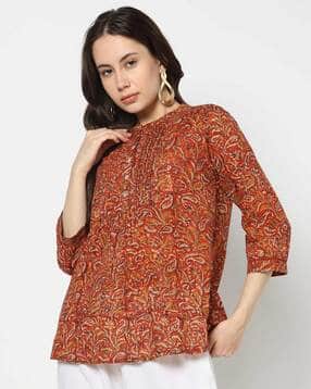 yousta Women Printed Pleat Detail Cotton Top-picture-15