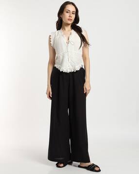 svrnaa by azorte Solid Cotton Flax Palazzos-picture-40