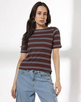 rio Women Striped Regular Fit Boat-Neck T-Shirt-picture-19