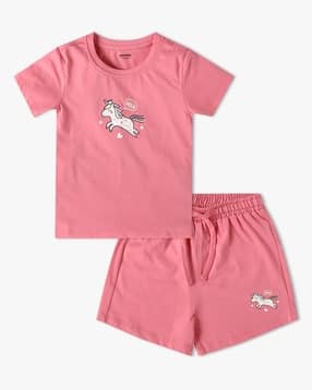 yousta Girls Unicorn Print T-Shirt & Shorts Set-picture-20
