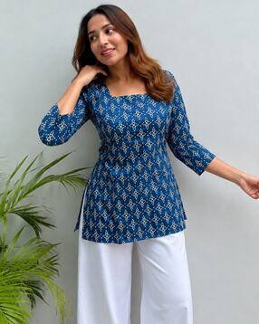 nyrastyle kurti culture Women Floral Print Square-Neck Tunic-picture-24