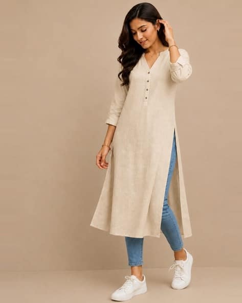 SVARAA Women Straight Kurti with Button-Yoke