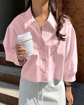 zilcon Women Regular Fit Crop Shirt with Patch Pocket-picture-50