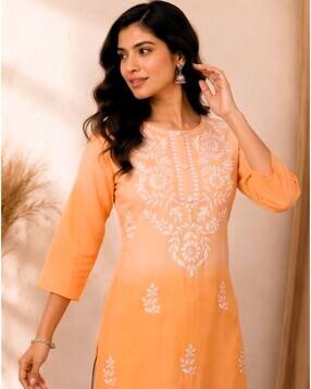 indie picks Embroidered Round-Neck Straight Kurta-picture-48