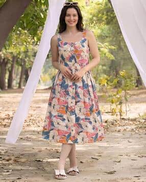 Women Floral Print A-Line Dress-image-8