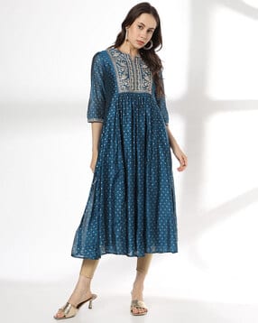 avaasa mix n' match Women Foil Print Flared Kurta-picture-23