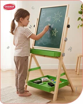 2-in-1 Wooden Kids Easel Board with Magnetic Whiteboard & Chalkboard -image-18
