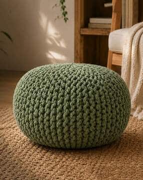Cotton Pouf Chunky Knit Round Ottoman-image-3