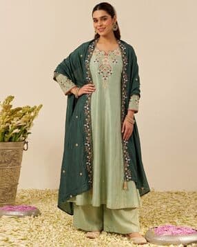 indie picks Women Embroidered Anarkali Kurta with Palazzos & Dupatta Set-picture-51