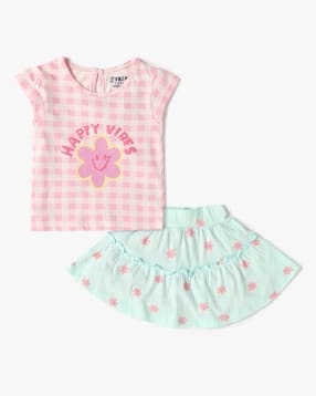 inf frendz Girls Checked Top & Skirt Set-picture-19