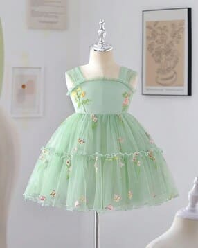 Girls Embroidered Square-Neck Fit & Flare Dress-image-12