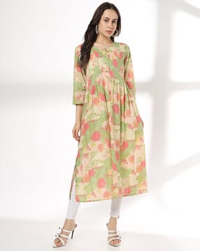 avaasa mix n' match Women Floral Print Pleated Straight Kurta-picture-24